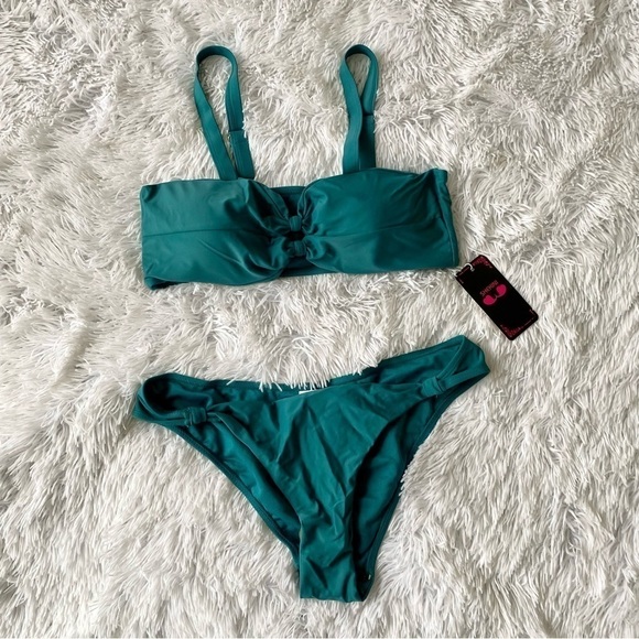 NWT SHEKINI Double Bow Bandeau Teal Bikini - Picture 5 of 15